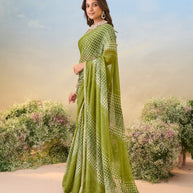 Laxmipati Anaya Green Chiffon Saree with Geometric Prints