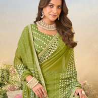 Laxmipati Anaya Green Chiffon Saree with Geometric Prints