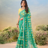 Laxmipati Anaya Teal Green Chiffon Saree with Geometric Prints
