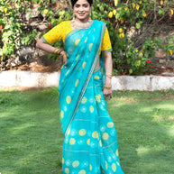 Teal Green tie-dye printed chiffon saree daily wear 
