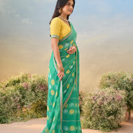 Laxmipati Anaya Teal Green Chiffon Saree with Geometric Prints