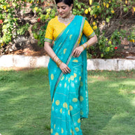 Teal Green printed chiffon saree party wear 