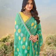 Laxmipati Anaya Teal Green Chiffon Saree with Geometric Prints