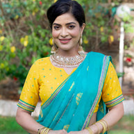 Teal Green geometric printed chiffon saree festive wear