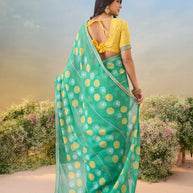 Laxmipati Anaya Teal Green Chiffon Saree with Geometric Prints