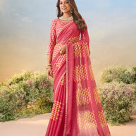 Laxmipati Anaya Pink Chiffon Saree with Geometric Prints