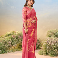 Laxmipati Anaya Pink Chiffon Saree with Geometric Prints