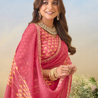 Laxmipati Anaya Pink Chiffon Saree with Geometric Prints