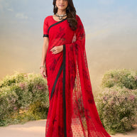 Laxmipati Anaya Red Georgette Saree with Floral Prints