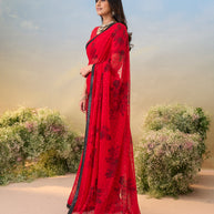 Laxmipati Anaya Red Georgette Saree with Floral Prints