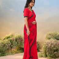 Laxmipati Anaya Red Georgette Saree with Floral Prints