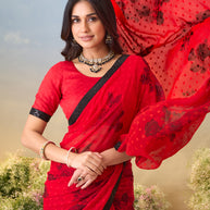 Laxmipati Anaya Red Georgette Saree with Floral Prints