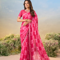 Laxmipati Anaya Pink Chiffon Saree with Geometric Prints