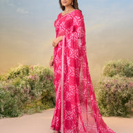 Laxmipati Anaya Pink Chiffon Saree with Geometric Prints