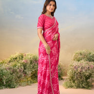 Laxmipati Anaya Pink Chiffon Saree with Geometric Prints