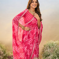 Laxmipati Anaya Pink Chiffon Saree with Geometric Prints