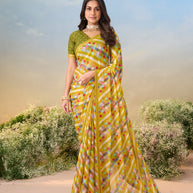 Laxmipati Anaya Mustard Georgette Saree with Checkered Prints