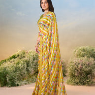 Laxmipati Anaya Mustard Georgette Saree with Checkered Prints