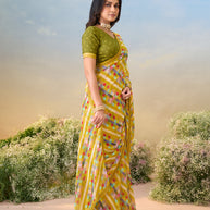 Laxmipati Anaya Mustard Georgette Saree with Checkered Prints