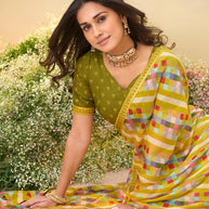 Laxmipati Anaya Mustard Georgette Saree with Checkered Prints