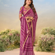 Laxmipati Anaya Wine Chiffon Saree with Chevron Prints