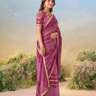 Laxmipati Anaya Wine Chiffon Saree with Chevron Prints