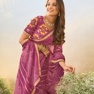 Laxmipati Anaya Wine Chiffon Saree with Chevron Prints