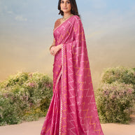 Laxmipati Anaya Pink Silk Saree with Chevron Prints