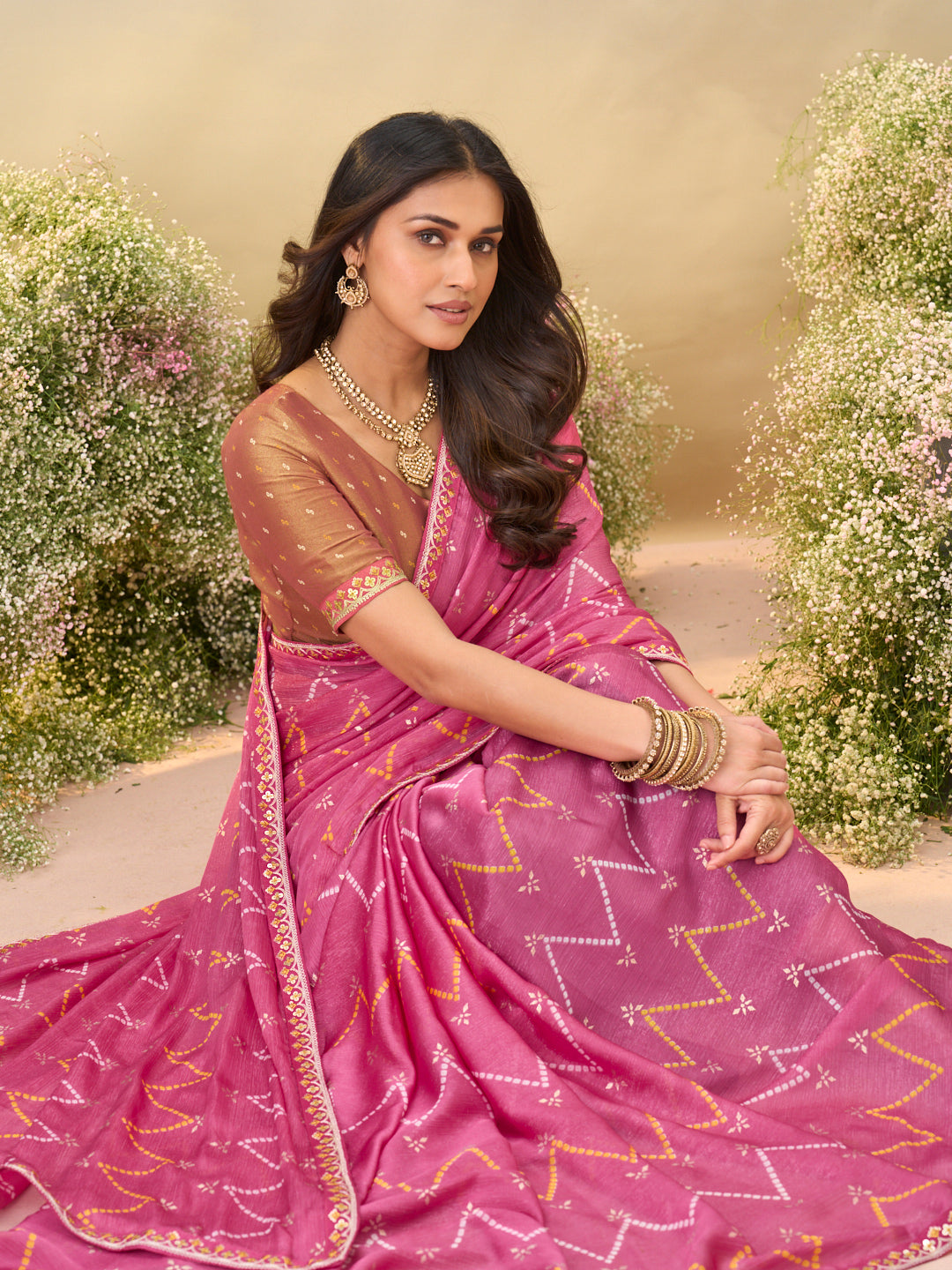 Laxmipati Anaya Pink Silk Saree with Chevron Prints