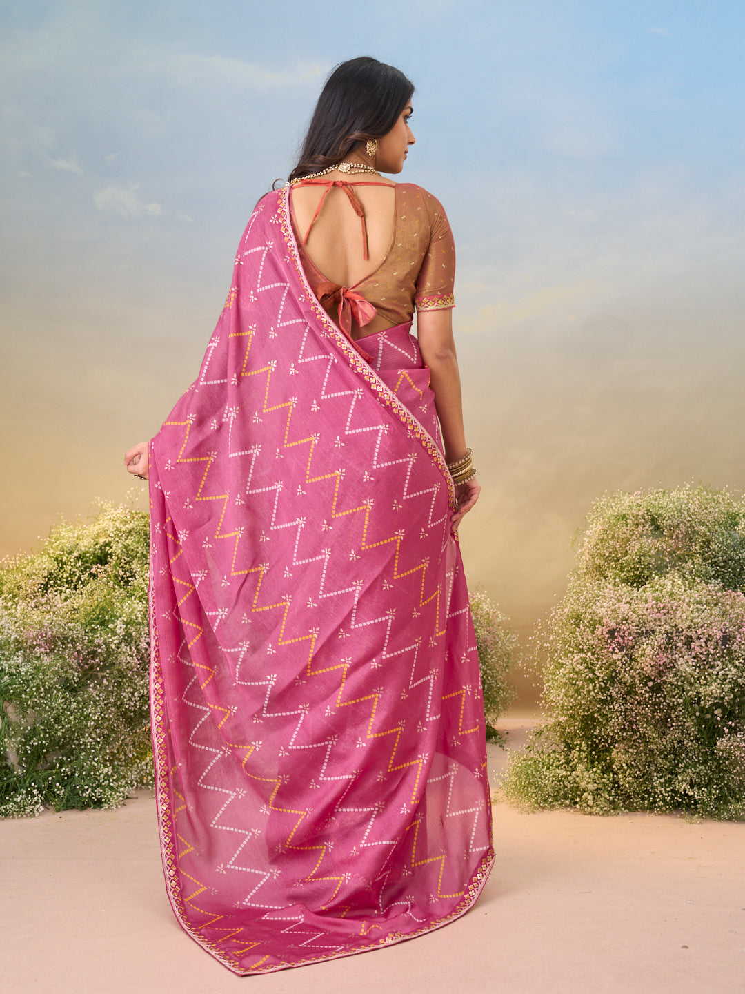 Laxmipati Anaya Pink Silk Saree with Chevron Prints