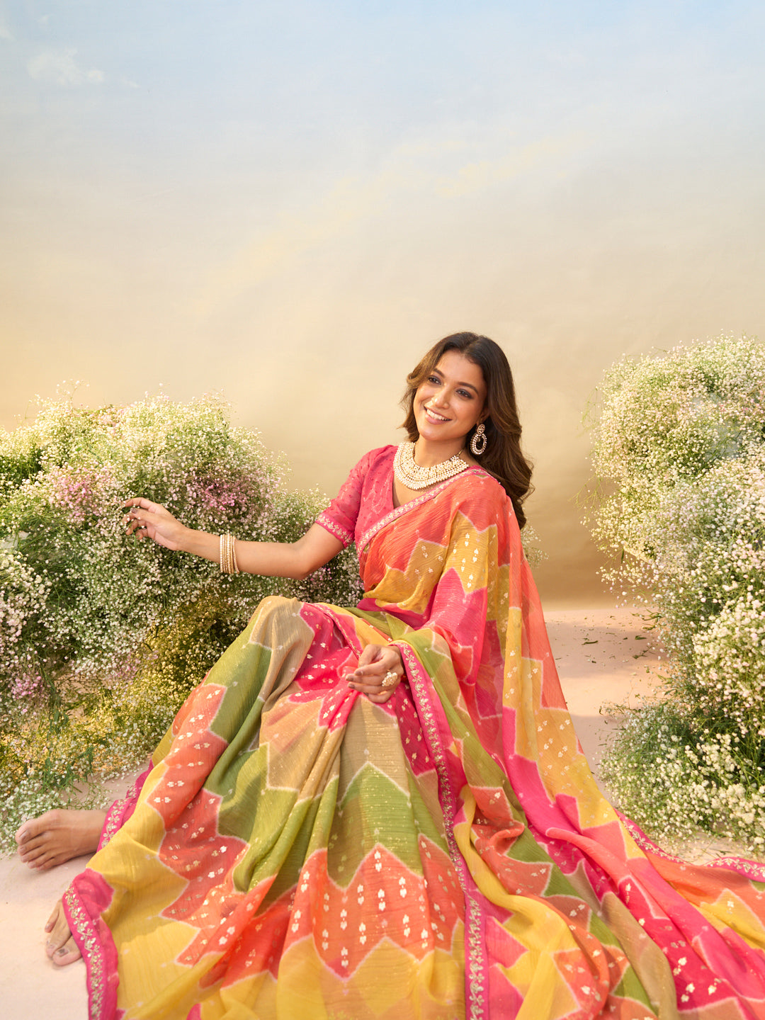 Laxmipati Anaya Multicolor Silk with Chevron Prints