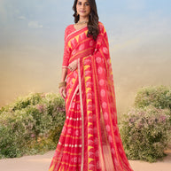Laxmipati Anaya Pink Chiffon Saree with Geometric Prints