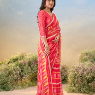 Laxmipati Anaya Pink Chiffon Saree with Geometric Prints