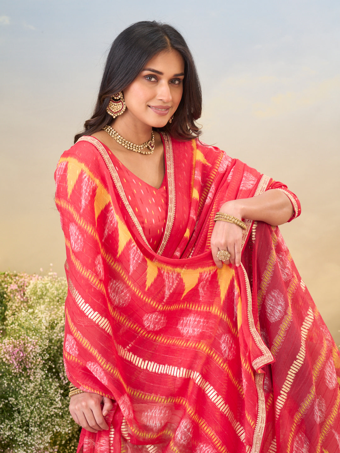 Laxmipati Anaya Pink Chiffon Saree with Geometric Prints