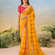 Laxmipati Anaya Mustard Georgette Saree with Bandhani Print