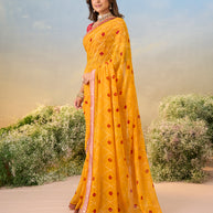 Laxmipati Anaya Mustard Georgette Saree with Bandhani Print