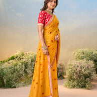 Laxmipati Anaya Mustard Georgette Saree with Bandhani Print