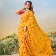 Laxmipati Anaya Mustard Georgette Saree with Bandhani Print