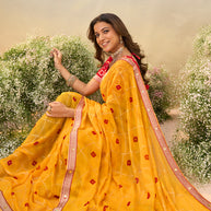 Laxmipati Anaya Mustard Georgette Saree with Bandhani Print
