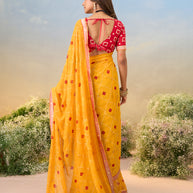 Laxmipati Anaya Mustard Georgette Saree with Bandhani Print