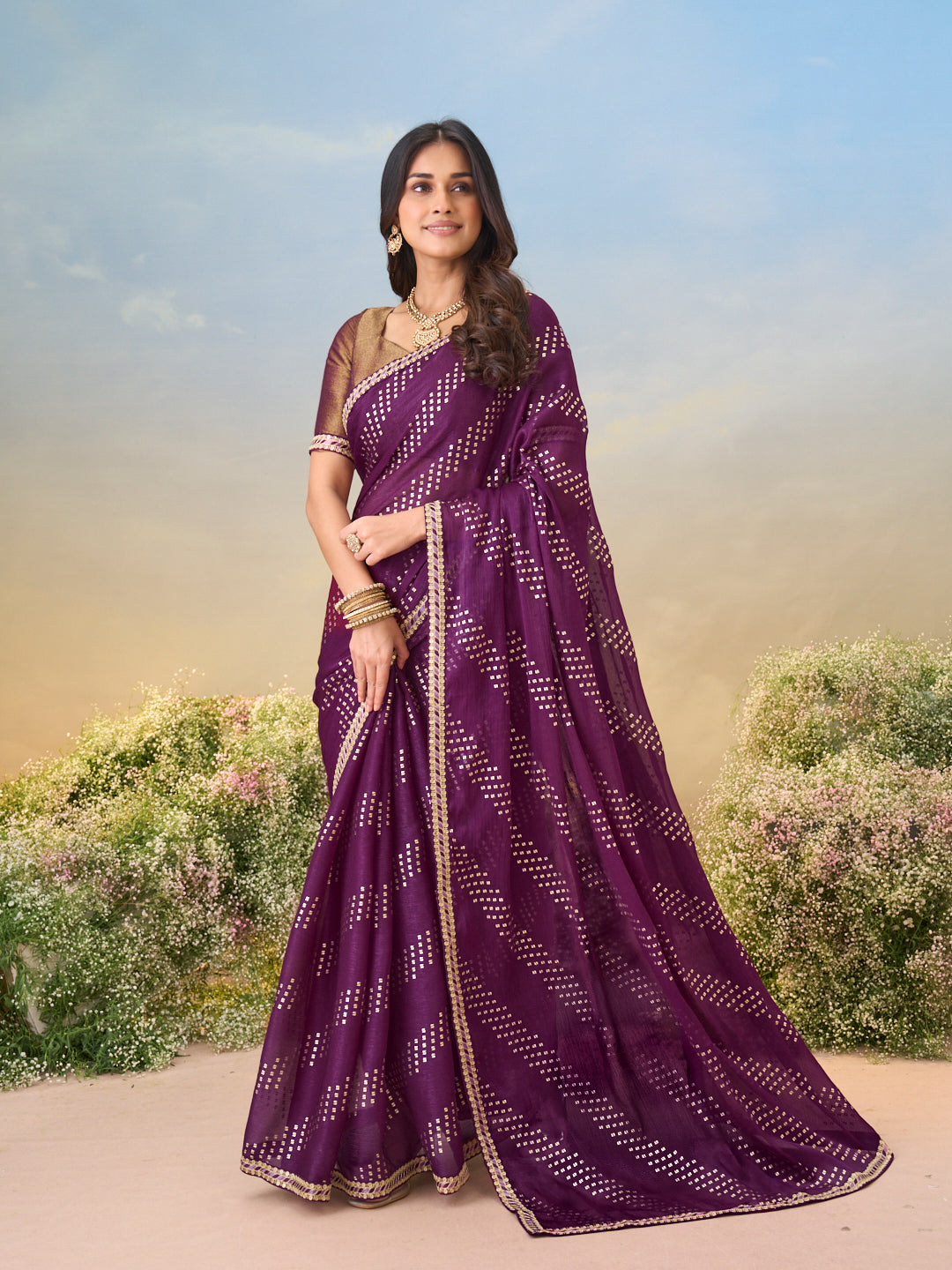Laxmipati Anaya Wine Silk Saree with Geometric Prints