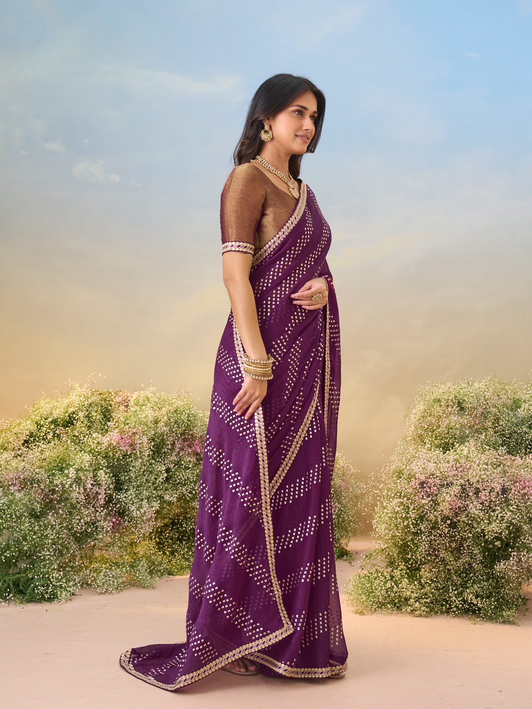 Laxmipati Anaya Wine Silk Saree with Geometric Prints