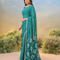 Laxmipati Anaya Teal Blue Chiffon Saree with Bandhani Prints