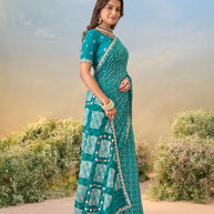 Laxmipati Anaya Teal Blue Chiffon Saree with Bandhani Prints