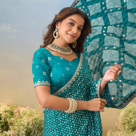 Laxmipati Anaya Teal Blue Chiffon Saree with Bandhani Prints