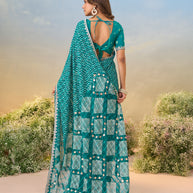 Laxmipati Anaya Teal Blue Chiffon Saree with Bandhani Prints