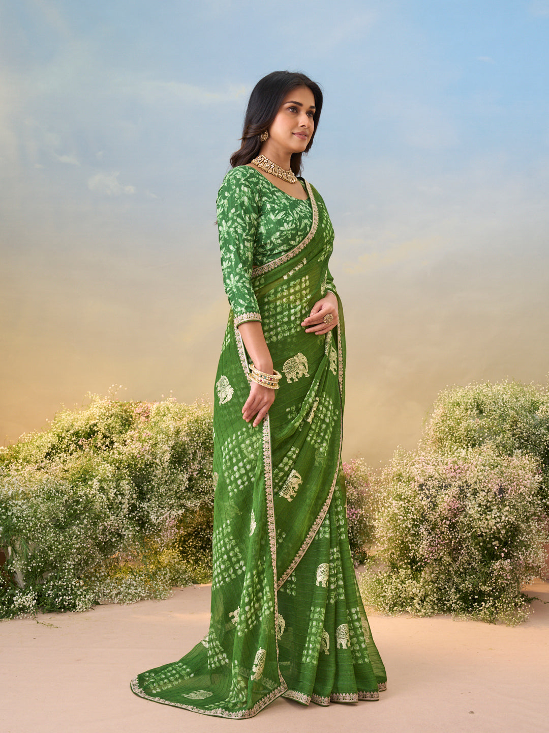 Laxmipati Anaya Green Silk Saree with Floral Prints