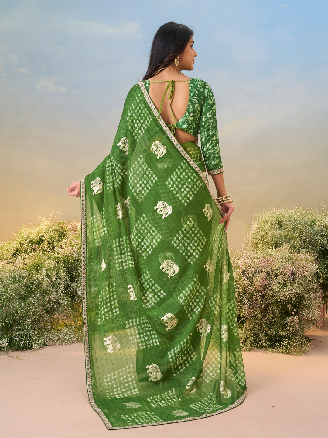 Laxmipati Anaya Green Silk Saree with Floral Prints
