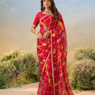 Laxmipati Anaya Red Chiffon Saree with Geometric Prints
