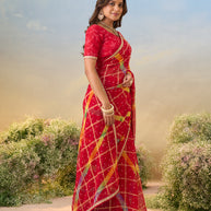 Laxmipati Anaya Red Chiffon Saree with Geometric Prints